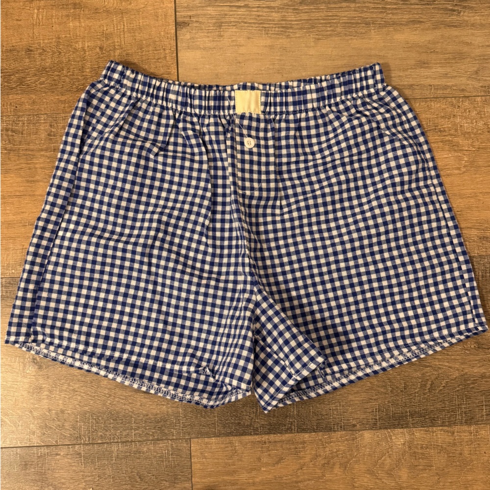 SHEIN Blue and White Checkered Women's Shorts